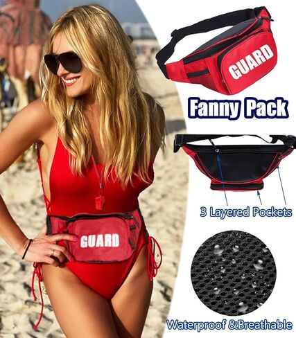 7 Pcs Guard Costume Set for Women Men Fanny Pack Sunglasses Whistle Lifeguard Accessories for Cosplay Party Dress Up in Kuwait
