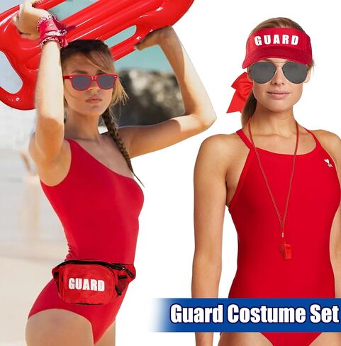 7 Pcs Guard Costume Set for Women Men Fanny Pack Sunglasses Whistle Lifeguard Accessories for Cosplay Party Dress Up in Kuwait