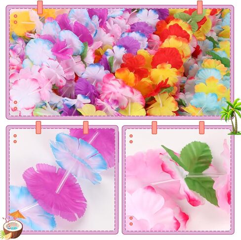 Atonofun 60 قطعة Leis لحفلة Luau، زخارف هاواي Leis السائبة الملونة زهرة استوائية قلادة إكليل هاواي للأطفال البالغين لوازم حفلات شاطئ هاواي Luau in Kuwait