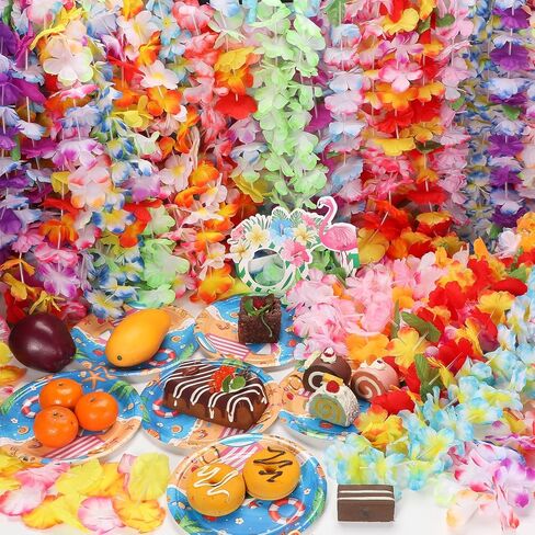 Atonofun 60 قطعة Leis لحفلة Luau، زخارف هاواي Leis السائبة الملونة زهرة استوائية قلادة إكليل هاواي للأطفال البالغين لوازم حفلات شاطئ هاواي Luau in Kuwait