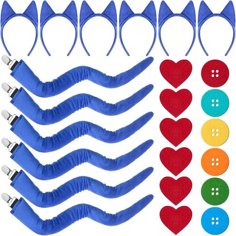 6 Set Blue Cat Costume Set Include Blue Cat Ear Headband with Tail Button Patches Heart Felt Stickers for 100th Day of School Stage Cosplay Read Book Day Dress up Halloween Costume in Saudi Arabia