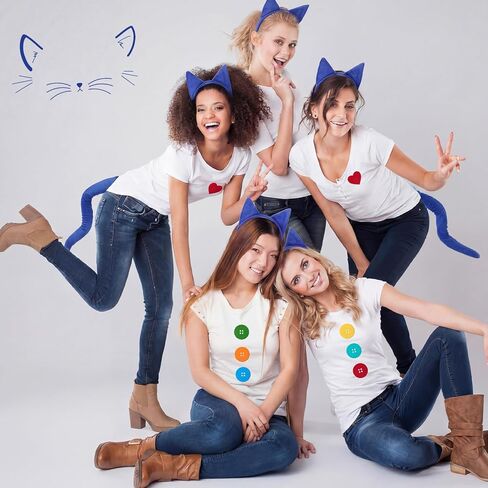 6 Set Blue Cat Costume Set Include Blue Cat Ear Headband with Tail Button Patches Heart Felt Stickers for 100th Day of School Stage Cosplay Read Book Day Dress up Halloween Costume in Saudi Arabia