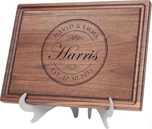 Personalized Cutting Board - Custom Engraved Wood Charcuterie Board - Best Wedding Gift Idea for Couples (Bride & Groom), Newlyweds - Handcrafted in USA from Premium Hardwood (Round Stamp 001) in Kuwait