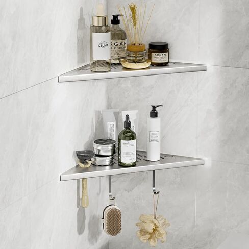 Polished Chrome Corner Shower Shelves 2-Pack, 10" 304 Stainless Steel Recessed Shelf for Bathroom, Grout in Corner Shelf Racks for Tiled Wall, 2 Pack in Saudi Arabia