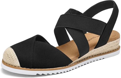 mysoft Womens Wedge Sandals Low Heel Comfortable Closed Toe Espadrilles Slip-on Elastic Ankle Strap Walking Shoes in Saudi Arabia