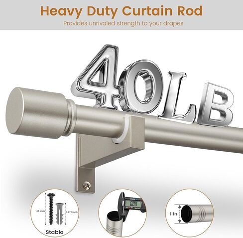 Nickel Aluminium Curtain Rods for Windows,1 Inch Adjustable Curtain Rod 48 to 84 Inch,Heavy Duty Drapery Rods with Thicken Bracket,Modern Single Rod with Aluminium Finials in Saudi Arabia