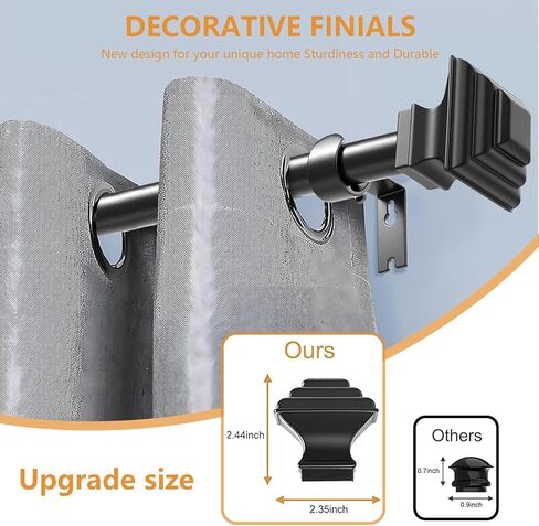 Black Iron Curtain Rod for Windows 32in to 144in With Modern Square Style finials, 1inch Diameter Adjustable Heavy Duty Indoor/Outdoor Black Rust Resistant Iron in Saudi Arabia