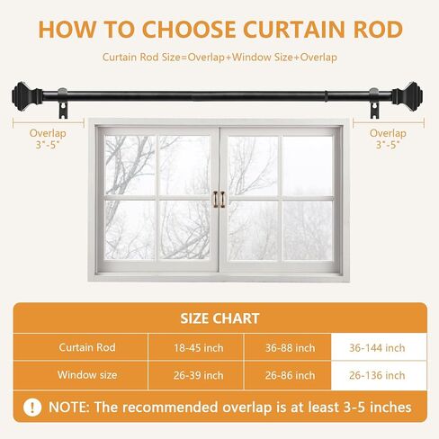 Black Iron Curtain Rod for Windows 32in to 144in With Modern Square Style finials, 1inch Diameter Adjustable Heavy Duty Indoor/Outdoor Black Rust Resistant Iron in Saudi Arabia