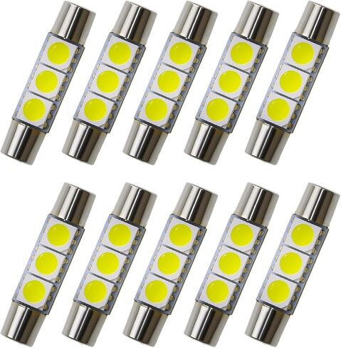 YoRise 10 قطع T6 مصباح قراءة LED للسيارة، 28 مم 5050-3SMD 180 درجة إضاءة مرآة حاجب الشمس، رأس مسطح مزدوج الطرف التوصيل والتشغيل أضواء سقف السيارة، استبدال إضاءة تلقائية عالمية (أبيض) in Kuwait