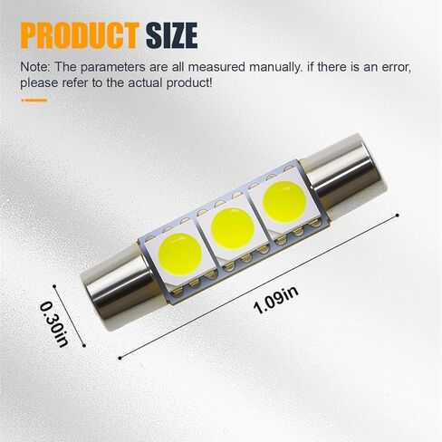 YoRise 10 قطع T6 مصباح قراءة LED للسيارة، 28 مم 5050-3SMD 180 درجة إضاءة مرآة حاجب الشمس، رأس مسطح مزدوج الطرف التوصيل والتشغيل أضواء سقف السيارة، استبدال إضاءة تلقائية عالمية (أبيض) in Kuwait