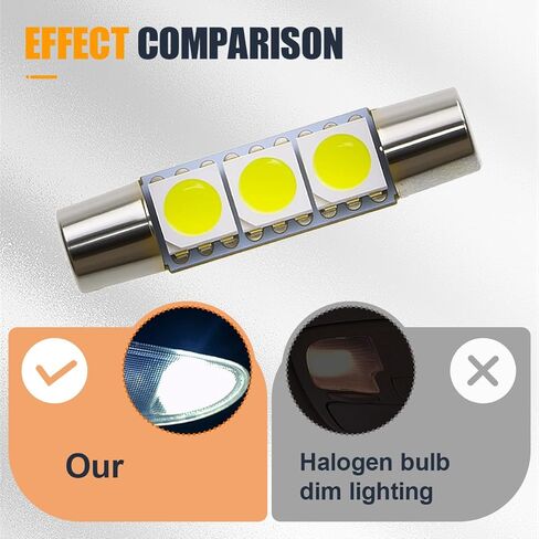 YoRise 10 قطع T6 مصباح قراءة LED للسيارة، 28 مم 5050-3SMD 180 درجة إضاءة مرآة حاجب الشمس، رأس مسطح مزدوج الطرف التوصيل والتشغيل أضواء سقف السيارة، استبدال إضاءة تلقائية عالمية (أبيض) in Kuwait