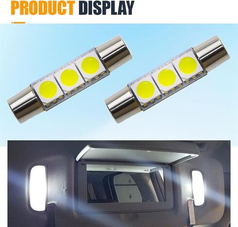 YoRise 10 قطع T6 مصباح قراءة LED للسيارة، 28 مم 5050-3SMD 180 درجة إضاءة مرآة حاجب الشمس، رأس مسطح مزدوج الطرف التوصيل والتشغيل أضواء سقف السيارة، استبدال إضاءة تلقائية عالمية (أبيض) in Kuwait