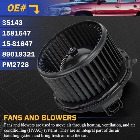 HVAC Heater Blower Motor with Fan Cage for Chevy Silverado 1500, Avalanche, Tahoe, Suburban/GMC Sierra 2500, Yukon XL 1500/Cadillac Escalade 35143, 1581647, 15-81647, 89019321 in Saudi Arabia