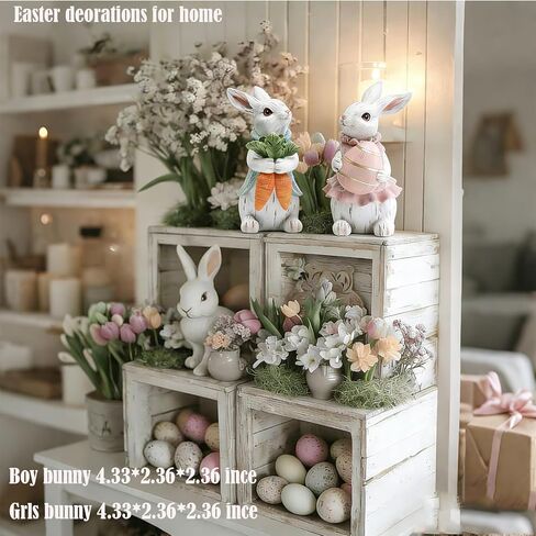 Easter Decorations for Home - 2pcs Resin White Easter Bunny - Small Bunny Statues Figurine Decor for Indoor Table Centerpieces Decorations Tiered Tray,Tabletop - Spring Decor Rabbit 4.33 inch Tall in Saudi Arabia