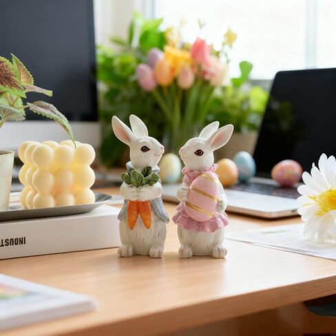 Easter Decorations for Home - 2pcs Resin White Easter Bunny - Small Bunny Statues Figurine Decor for Indoor Table Centerpieces Decorations Tiered Tray,Tabletop - Spring Decor Rabbit 4.33 inch Tall in Saudi Arabia