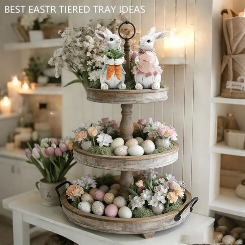 Easter Decorations for Home - 2pcs Resin White Easter Bunny - Small Bunny Statues Figurine Decor for Indoor Table Centerpieces Decorations Tiered Tray,Tabletop - Spring Decor Rabbit 4.33 inch Tall in Saudi Arabia