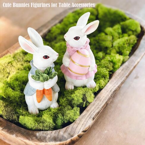 Easter Decorations for Home - 2pcs Resin White Easter Bunny - Small Bunny Statues Figurine Decor for Indoor Table Centerpieces Decorations Tiered Tray,Tabletop - Spring Decor Rabbit 4.33 inch Tall in Saudi Arabia