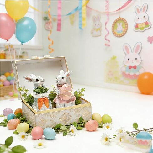 Easter Decorations for Home - 2pcs Resin White Easter Bunny - Small Bunny Statues Figurine Decor for Indoor Table Centerpieces Decorations Tiered Tray,Tabletop - Spring Decor Rabbit 4.33 inch Tall in Saudi Arabia