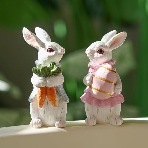 Easter Decorations for Home - 2pcs Resin White Easter Bunny - Small Bunny Statues Figurine Decor for Indoor Table Centerpieces Decorations Tiered Tray,Tabletop - Spring Decor Rabbit 4.33 inch Tall in Saudi Arabia