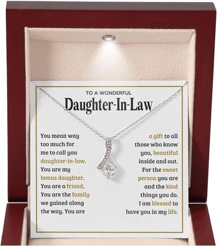 هدايا لابنة القانون قلادة من الأم في القانون لهدايا عيد الميلاد لابنة إضافية في يوم الزفاف مع بطاقة رسالة وصندوق هدايا in Kuwait
