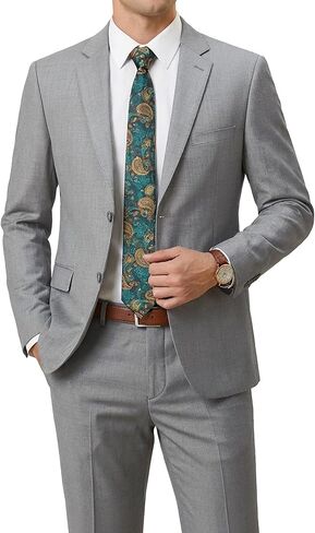 YND Men's Wool Suit Set, 2 Piece Slim Fit, Two Button Solid Jacket Pants with Paisley Tie for Business Party Wedding Prom in Saudi Arabia