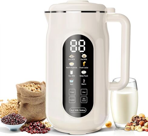 ماكينة صنع حليب الجوز 10 في 1، ماكينة صنع حليب الجوز الأوتوماتيكية 42 أونصة مع شاشة LED تعمل باللمس، التنظيف الذاتي، تأخير البدء لمدة 12 ساعة، الحفاظ على الدفء، أوتوماتيكية لحليب الصويا/الشوفان/اللوز، العصير، جوز الهند، قاعدة النبات والماء المغلي in Kuwait