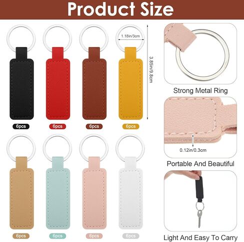 48 Pcs Leather Keychains Bulk Blanks, PU Leather Laser Engraving Keychain Set for Men Women, 9.8 x 2.4cm (3.86 x 0.94 inches) in 8 Colors - Ideal Christmas Birthday Gift in Saudi Arabia
