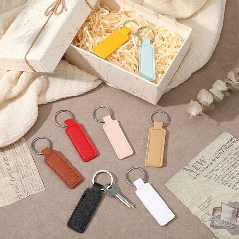 48 Pcs Leather Keychains Bulk Blanks, PU Leather Laser Engraving Keychain Set for Men Women, 9.8 x 2.4cm (3.86 x 0.94 inches) in 8 Colors - Ideal Christmas Birthday Gift in Saudi Arabia