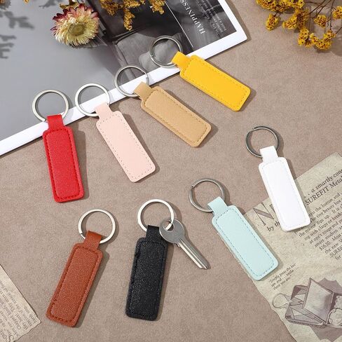 48 Pcs Leather Keychains Bulk Blanks, PU Leather Laser Engraving Keychain Set for Men Women, 9.8 x 2.4cm (3.86 x 0.94 inches) in 8 Colors - Ideal Christmas Birthday Gift in Saudi Arabia