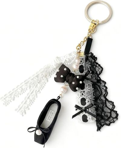 سلسلة مفاتيح لطيفة وعصرية لأحذية الباليه، مناسبة لحقائب الكتف، والمحافظ، وحقيبة الكتف من الدانتيل (أسود) in Kuwait