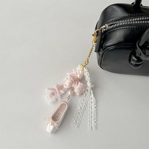 Cute And Fashionable Ballet Shoe Keychain, Suitable For Shoulder Bags, Wallets, Lace Shoulder Bag Charms (Black) in Saudi Arabia