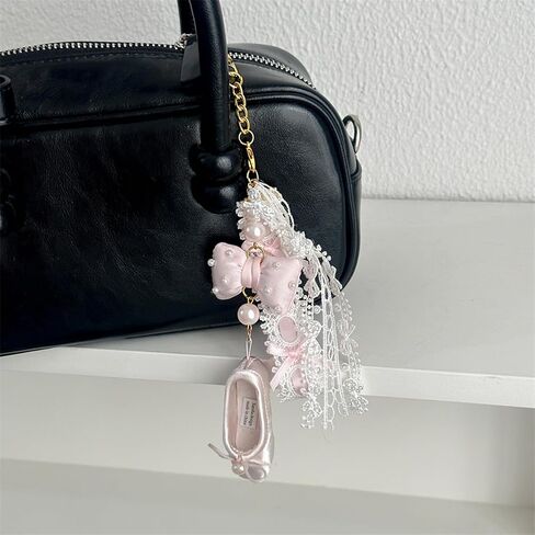Cute And Fashionable Ballet Shoe Keychain, Suitable For Shoulder Bags, Wallets, Lace Shoulder Bag Charms (Black) in Saudi Arabia