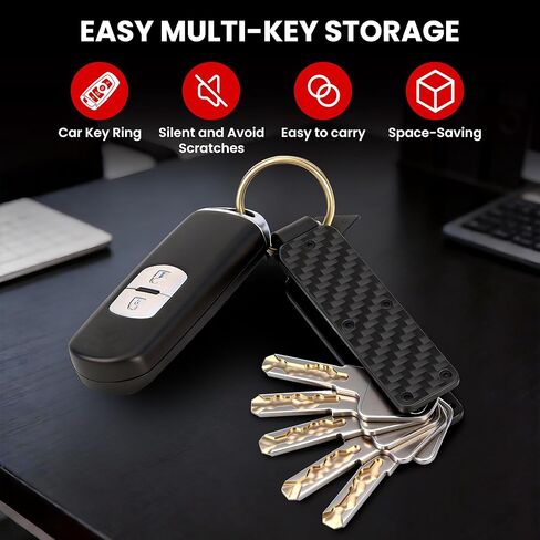 Key Organizer – Minimalist Metal Key Holder for 1-5 Keys, Compact Keychain with Clip, Noiseless & Sleek Design for Men and Women (Carbon Fiber) in Saudi Arabia
