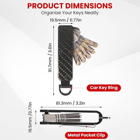 Key Organizer – Minimalist Metal Key Holder for 1-5 Keys, Compact Keychain with Clip, Noiseless & Sleek Design for Men and Women (Carbon Fiber) in Saudi Arabia