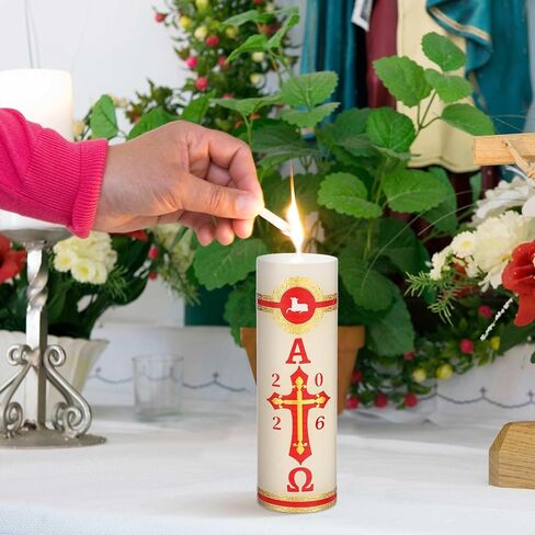 2 Set Paschal Candles with Jesus Sticker Cirios Religiosos Catolico 2026 Lamb of God Catholic Church Candle Cross Sheep for Baptism Confirmation Prayer Easter Cirio para Bautizo (6 x 2 Inch) in Saudi Arabia