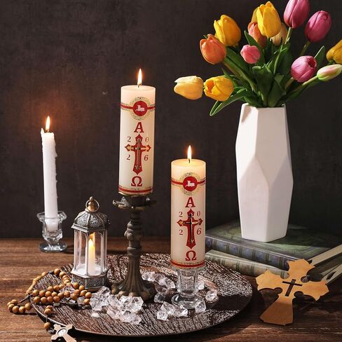 2 Set Paschal Candles with Jesus Sticker Cirios Religiosos Catolico 2026 Lamb of God Catholic Church Candle Cross Sheep for Baptism Confirmation Prayer Easter Cirio para Bautizo (6 x 2 Inch) in Saudi Arabia
