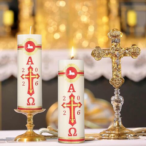 2 Set Paschal Candles with Jesus Sticker Cirios Religiosos Catolico 2026 Lamb of God Catholic Church Candle Cross Sheep for Baptism Confirmation Prayer Easter Cirio para Bautizo (6 x 2 Inch) in Saudi Arabia