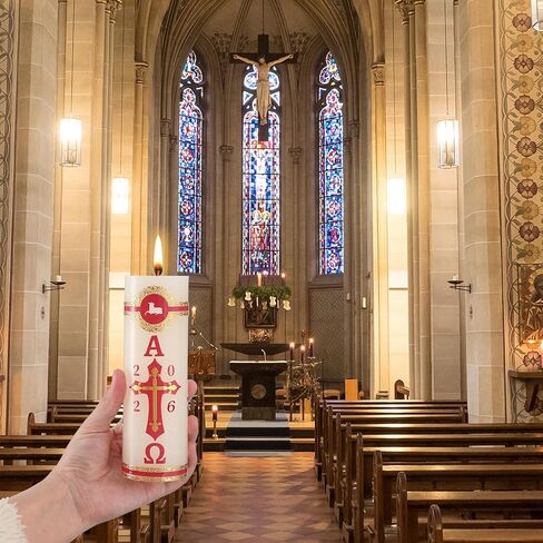 2 Set Paschal Candles with Jesus Sticker Cirios Religiosos Catolico 2026 Lamb of God Catholic Church Candle Cross Sheep for Baptism Confirmation Prayer Easter Cirio para Bautizo (6 x 2 Inch) in Saudi Arabia