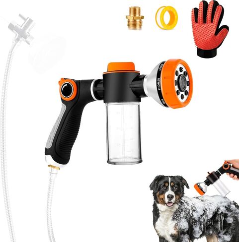مرفق دش للكلاب للحمام وحوض الاستحمام مع خرطوم دش بطول 6.6 قدم، 8 أوضاع للرش، مرفق خرطوم غسيل الكلاب مع قفاز للعناية بالحيوانات الأليفة ومحول للاستحمام وحامل in Kuwait
