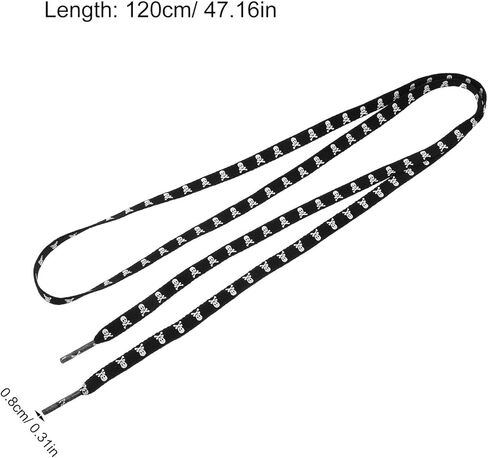 زوجان من أربطة الأحذية المسطحة على شكل جمجمة للأحذية الرياضية، أربطة قطنية مطبوعة باللونين الأبيض والأسود مقاس 120 سم، أربطة أحذية قماشية قوطية للرجال، إكسسوارات أحذية رياضية كاجوال in Kuwait