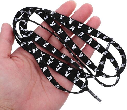 زوجان من أربطة الأحذية المسطحة على شكل جمجمة للأحذية الرياضية، أربطة قطنية مطبوعة باللونين الأبيض والأسود مقاس 120 سم، أربطة أحذية قماشية قوطية للرجال، إكسسوارات أحذية رياضية كاجوال in Kuwait