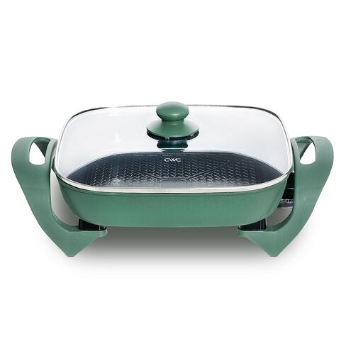 COOK WITH COLOR Electric Skillet - 12" x 12" Ceramic Nonstick Pan, PFAS-Free, 1400W, Tempered Glass Lid, Variable Temperature, Removable Heating Probe, Cool-Touch Handles, Sand in Kuwait