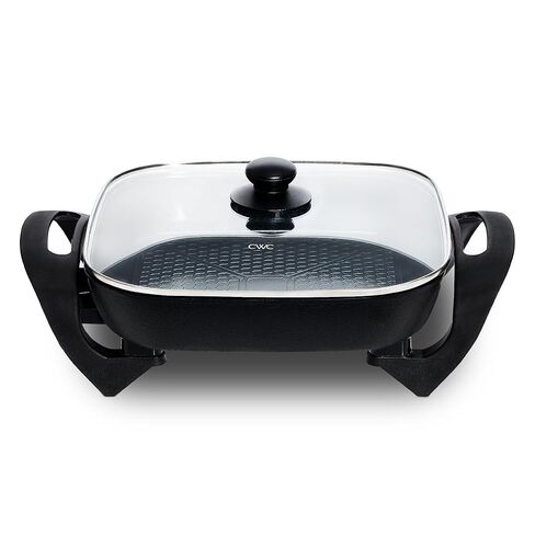 COOK WITH COLOR Electric Skillet - 12" x 12" Ceramic Nonstick Pan, PFAS-Free, 1400W, Tempered Glass Lid, Variable Temperature, Removable Heating Probe, Cool-Touch Handles, Slate Blue in Saudi Arabia