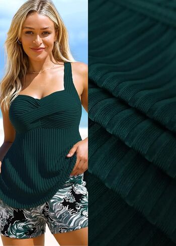 Modlily Surplice Tankini Swimsuits for Women, Two Piece Print Bathing Suit, Modest Coverage Tank Top with Board Shorts in Kuwait