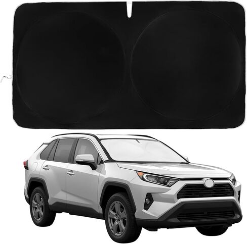 Windshield Sun Shade with Size Chart - Certified 99.87% UVB & 99.02% UVA Sun Protection. Award Winning Automotive Windshield Cover. Vehicle Heat Shield. Size L 63"x35" Car Sunshade by Kinder Fluff in Kuwait