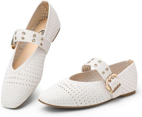 Trary Knit Flats for Women Square Toe Ballet Flats with Buckle Straps Mary Jane Shoes Women Comfortable Casual Dress Shoes for Work Daily Wear in Saudi Arabia