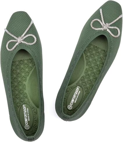 Frank Mully Ballet Flats for Women Square-Toe Flats with Rhinestone Bow Knot Casual Knitted Flat Shoes for Dressy/Office/Everyday Wear in Saudi Arabia