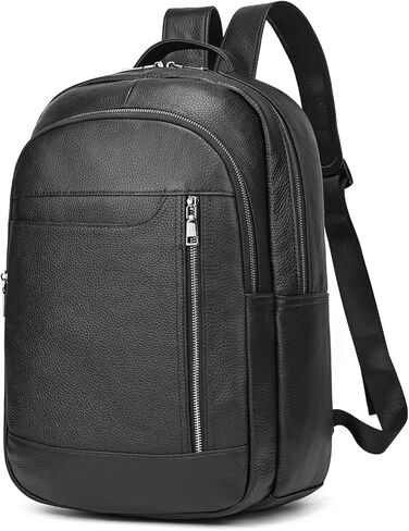 Durable Genuine Leather Backpack - 15.6 Inch Laptop Bag for Business Commute & Travel, Large Capacity Multi-Pocket Backpack for Men/Women, Black in Saudi Arabia