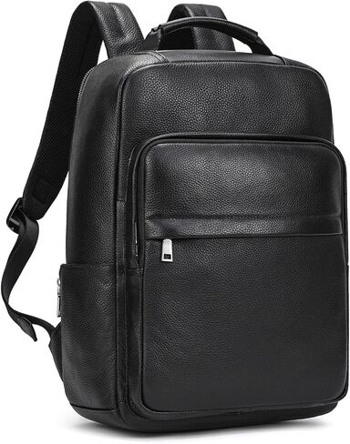 Durable Genuine Leather Backpack - 15.6 Inch Laptop Bag for Business Commute & Travel, Large Capacity Multi-Pocket Backpack for Men/Women, Black in Saudi Arabia