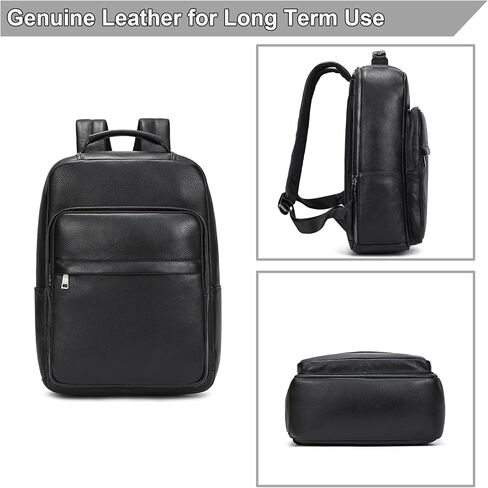 Durable Genuine Leather Backpack - 15.6 Inch Laptop Bag for Business Commute & Travel, Large Capacity Multi-Pocket Backpack for Men/Women, Black in Saudi Arabia